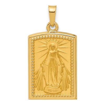14K Yellow Gold Hollow Miraculous Medal Pendant