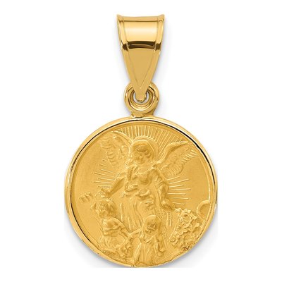 14K Yellow Gold Guardian Angel Medal Pendant