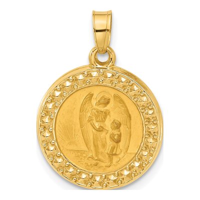 14K Yellow Gold Guardian Angel Medal Pendant