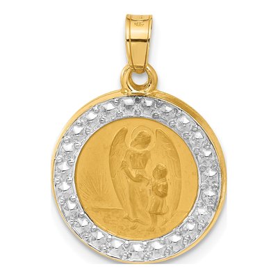 14K Yellow Gold Guardian Angel Medal Pendant