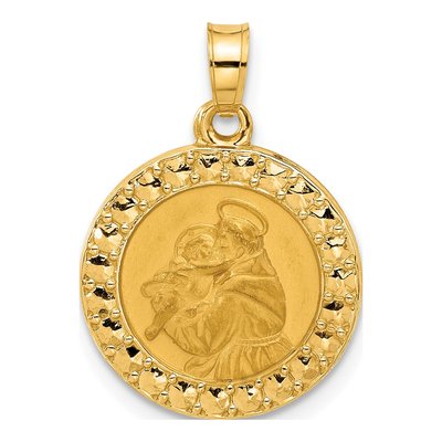 14K Yellow Gold Hollow St Anthony Medal Pendant
