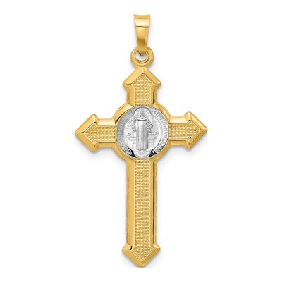 14K Two-Tone Gold St Benedict Cross Pendant
