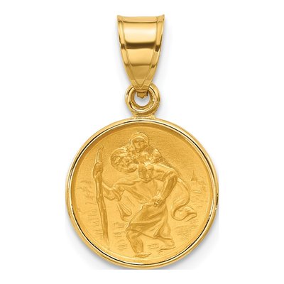 14K Yellow Gold St Christopher Medal Pendant