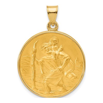 14K Yellow Gold St Christopher Medal Pendant