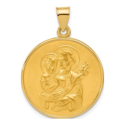 14K Yellow Gold Large St Joseph Medal Round Pendant