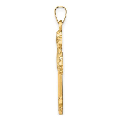 14K Yellow Gold Budded Hollow Cross Pendant – view 3