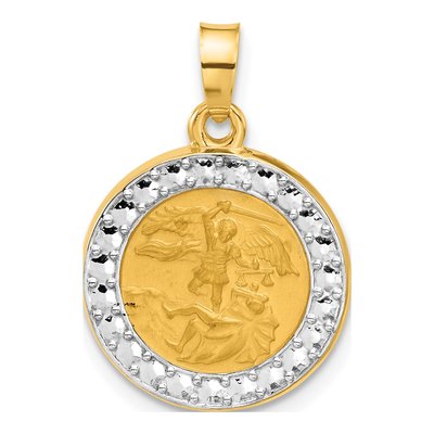 14K Yellow Gold St Michael Medal Pendant