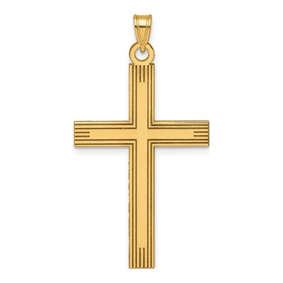 14K Yellow Gold Laser Etched Cross Pendant