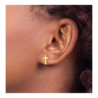 14K Yellow Gold Cross Stud Earrings – view 4