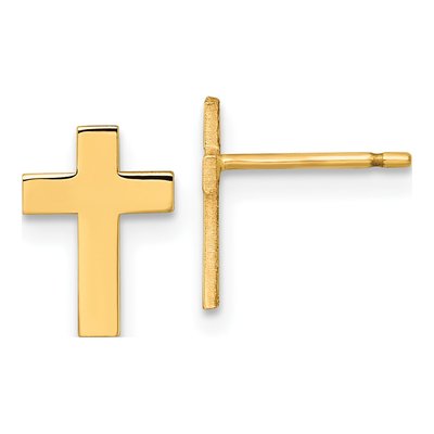 14K Yellow Gold Cross Stud Earrings