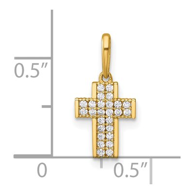 14K Yellow Gold CZ Pave Latin Cross Pendant – view 5
