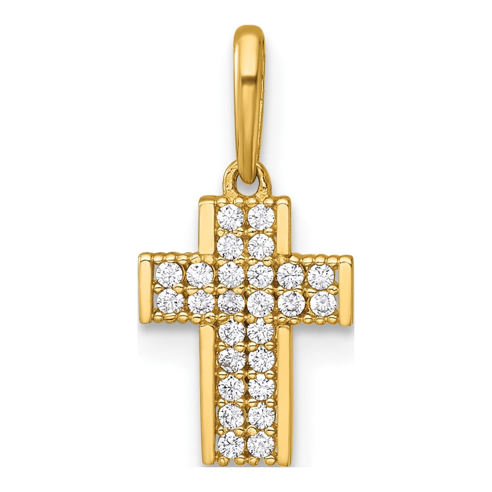 14K Polished Pave Cz Latin Cross Charm / Pendant