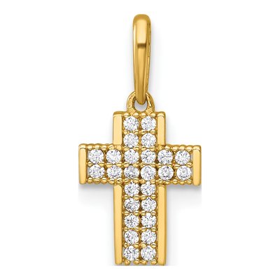 14K Yellow Gold CZ Pave Latin Cross Pendant