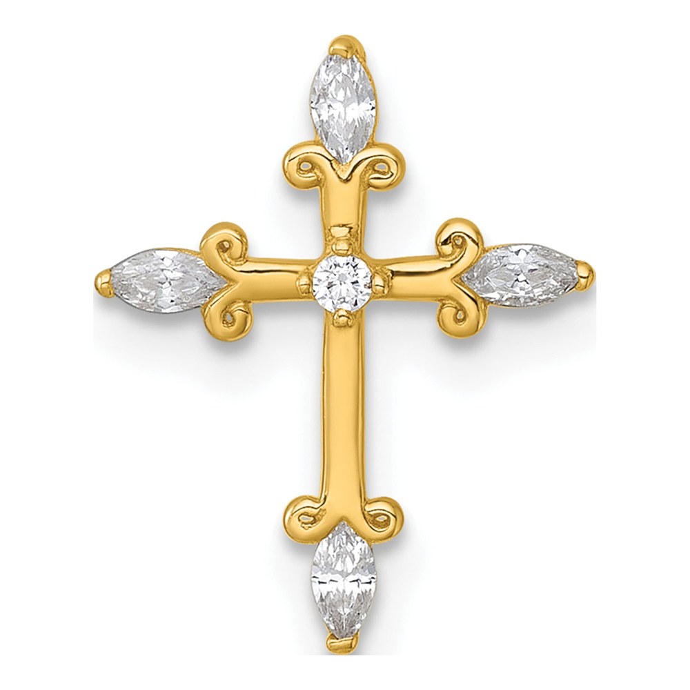 14K Polished Fancy Cz Cross Chain Slide Pendant