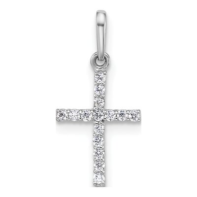 14K White Gold CZ Latin Cross Pendant