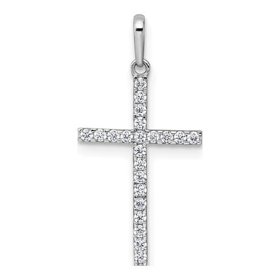14K White Gold CZ Latin Cross Pendant
