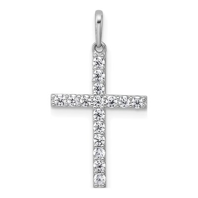 14K White Gold CZ Latin Cross Pendant