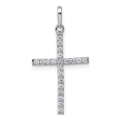 14K White Gold CZ Latin Cross Pendant