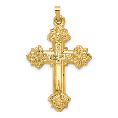 14K Yellow Gold Fleur de Lis Cross Pendant
