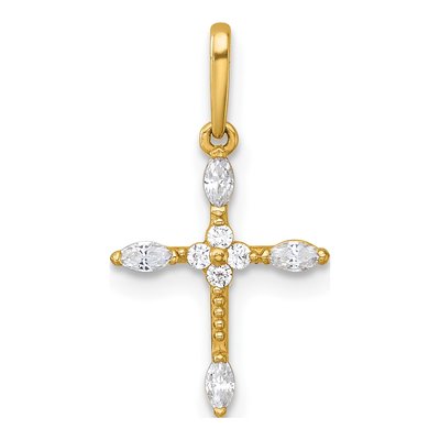 14K Yellow Gold CZ Beaded Cross Pendant