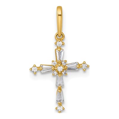 14K Yellow Gold CZ Cross Pendant