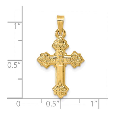 14K Yellow Gold Fleur de Lis Cross Pendant – view 5