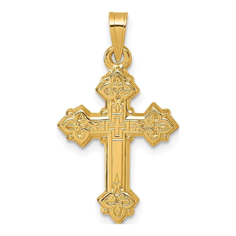 14K Polished Fleur De Lis Cross Pendant