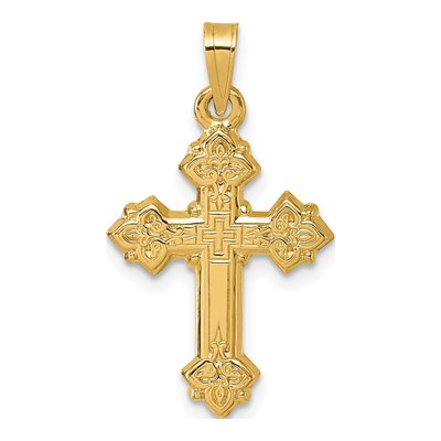 14K Yellow Gold Fleur de Lis Cross Pendant