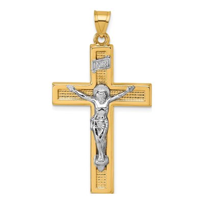 14K Yellow Gold INRI Crucifix Cross Pendant