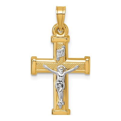 14K Two-Tone Gold INRI Crucifix Cross Pendant