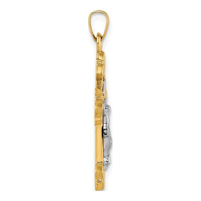 14K Yellow Gold Fleur de Lis INRI Crucifix Pendant – view 3