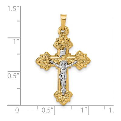 14K Yellow Gold Fleur de Lis INRI Crucifix Pendant – view 5