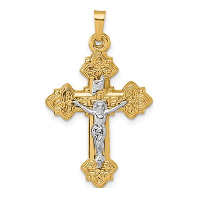 14K Yellow Gold Fleur de Lis INRI Crucifix Pendant