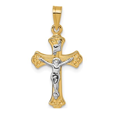 14K Yellow Gold Fleur de Lis INRI Cross Pendant