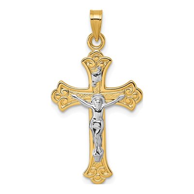 14K Yellow Gold Fleur de Lis Crucifix Pendant