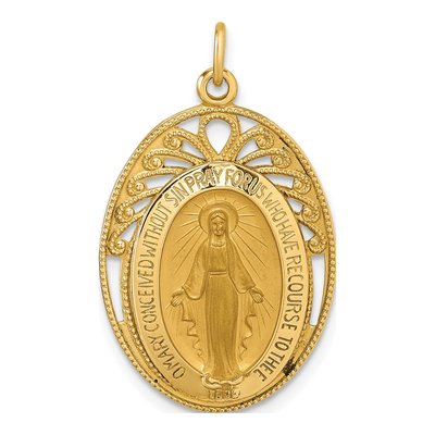 14K Yellow Gold Miraculous Medal Oval Pendant