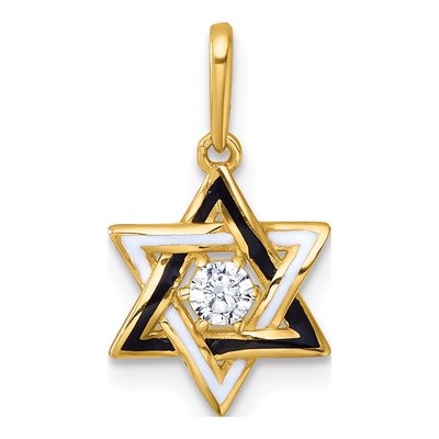 14K Yellow Gold CZ Enamel Star of David Pendant