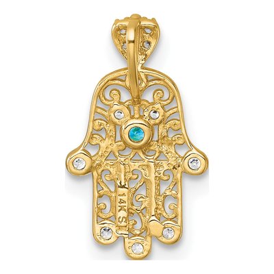 14K Yellow Gold CZ Hamsa Slide Pendant – view 4