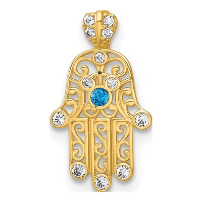 14K Yellow Gold CZ Hamsa Slide Pendant