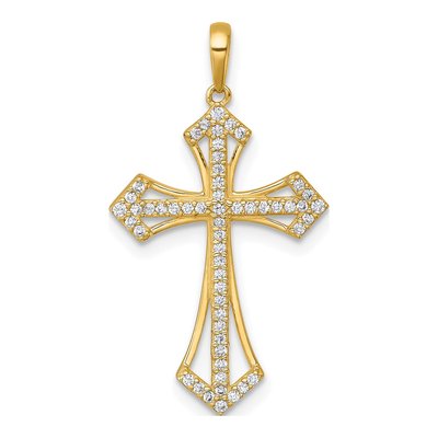 14K Yellow Gold CZ Passion Cross Pendant