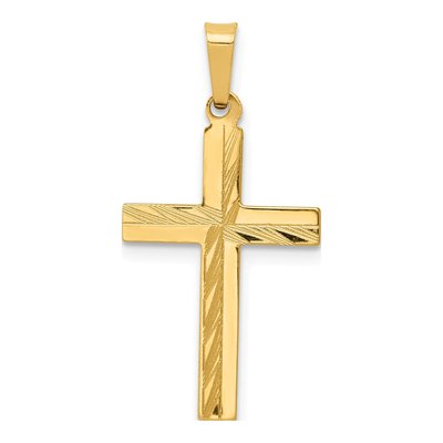14K Yellow Gold Diamond-Cut Hollow Cross Pendant