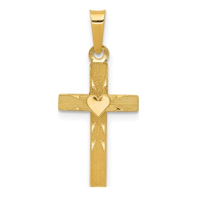 14K Yellow Gold Reversible Cross Heart Charm