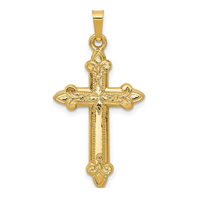 14K Yellow Gold Fleur de Lis Cross Pendant