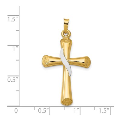 14K Two-Tone Gold Hollow Cross Pendant – view 4