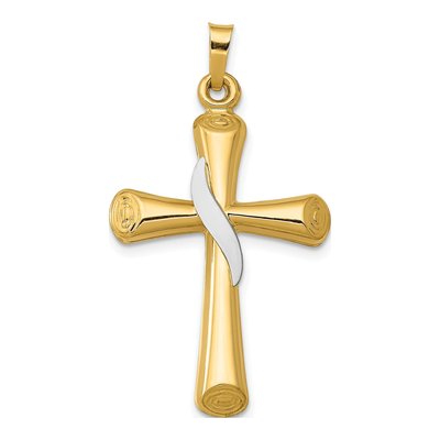 14K Two-Tone Gold Hollow Cross Pendant