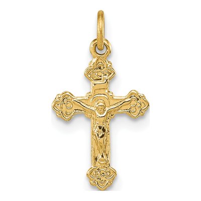 14K Yellow Gold INRI Hollow Crucifix Pendant