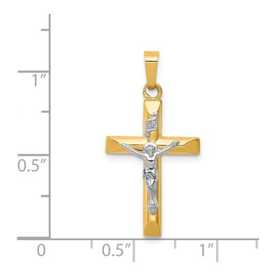 14K Two-Tone Gold INRI Hollow Crucifix Pendant – view 4