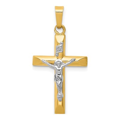14K Two-Tone Gold INRI Hollow Crucifix Pendant