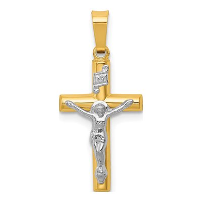 14K Two-Tone Gold INRI Crucifix Pendant