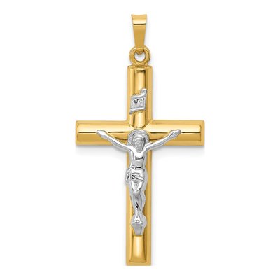 14K Two-Tone Gold INRI Crucifix Pendant